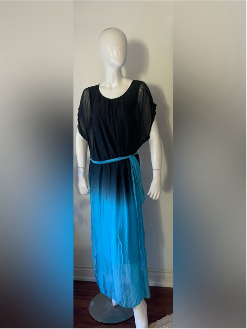 Made in Italy Silk Viscose Ombré Maxi Dress Sheer Overlay Lagenlook OS - Picture 5 of 11